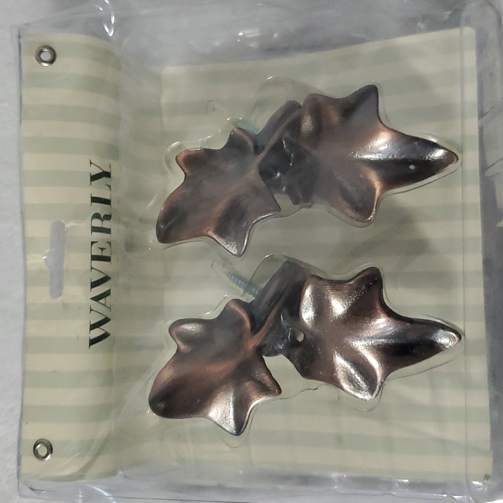 🏠 NEW Waverly Decorative Finials Weathered Bronze Leaf Curtain Rod Ends Se…